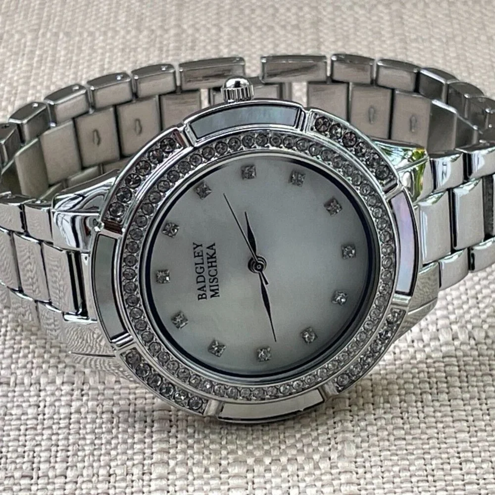 Badgley Mischka Ladies Watch Silver Tone Crystals Accent Analog Quartz Watch Box - Picture 6 of 12